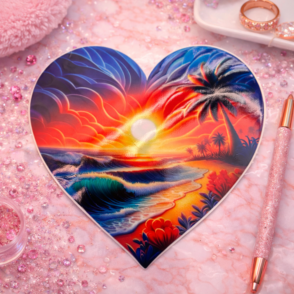 Heart Beach UV DTF Decal