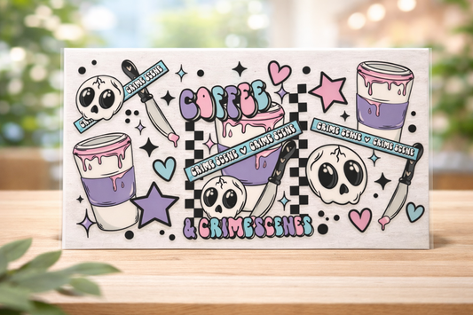 16oz coffee and crime UV DTF