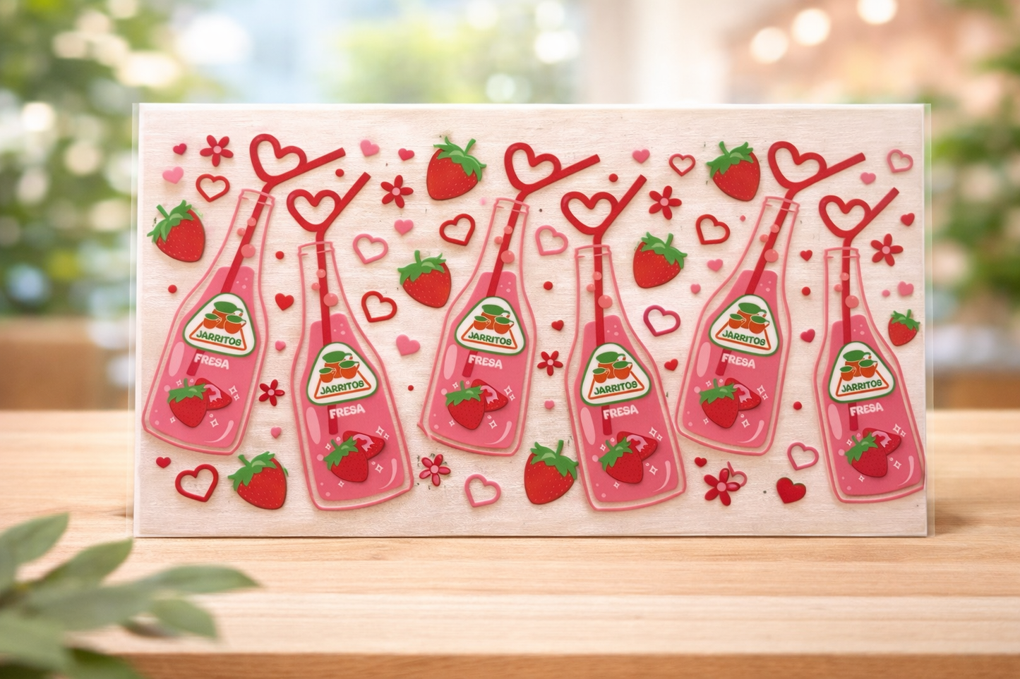 16oz strawberry drink UV DTF Wrap